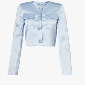 Self-Portrait Light Blue satin Rhinestones Buttons Jacket NWT US size 6